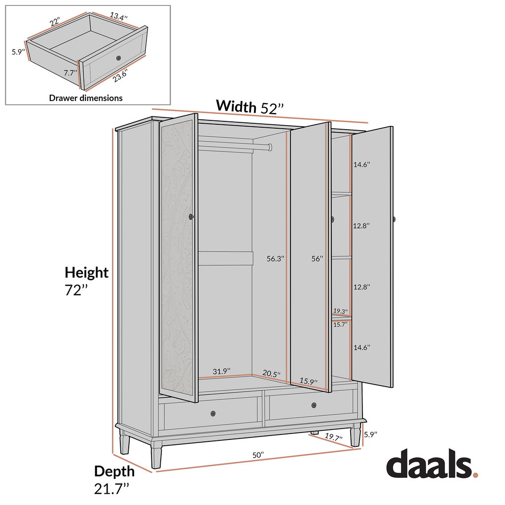 Chantilly Mid Gray Carved Triple Closet