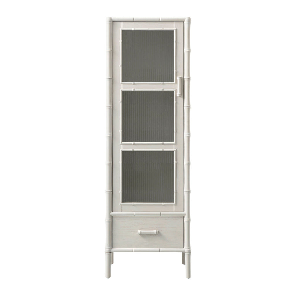 Elstowe Faux Bamboo and Fluted Glass 1-Door Cabinet, Shaded White