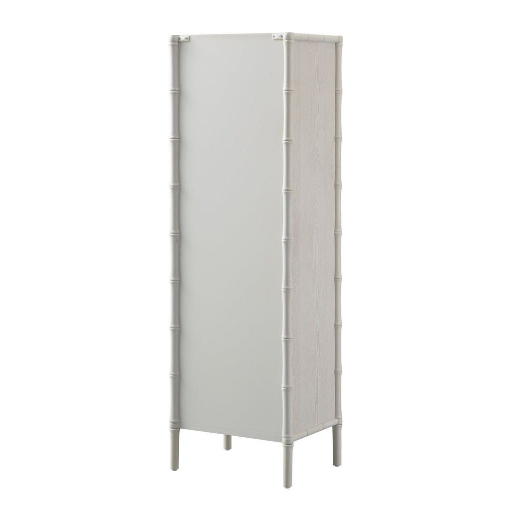 Elstowe Faux Bamboo and Fluted Glass 1-Door Cabinet, Shaded White