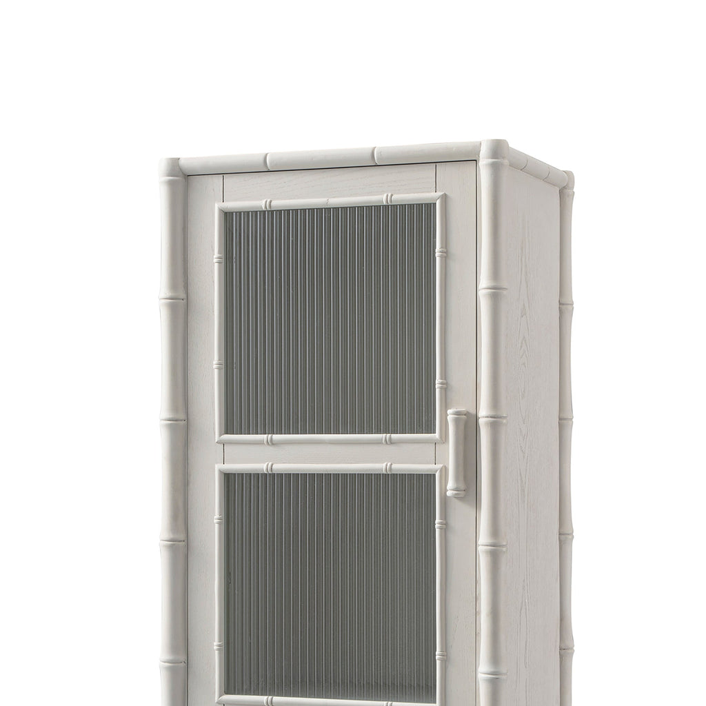 Elstowe Faux Bamboo and Fluted Glass 1-Door Cabinet, Shaded White