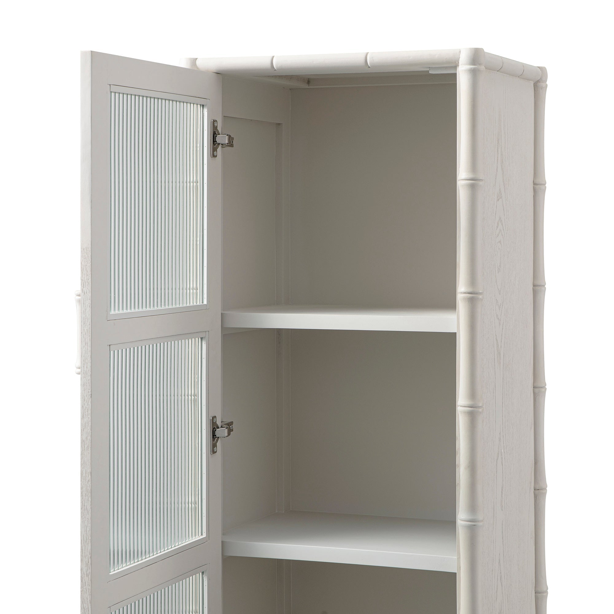 Elstowe Faux Bamboo and Fluted Glass 1-Door Cabinet, Shaded White