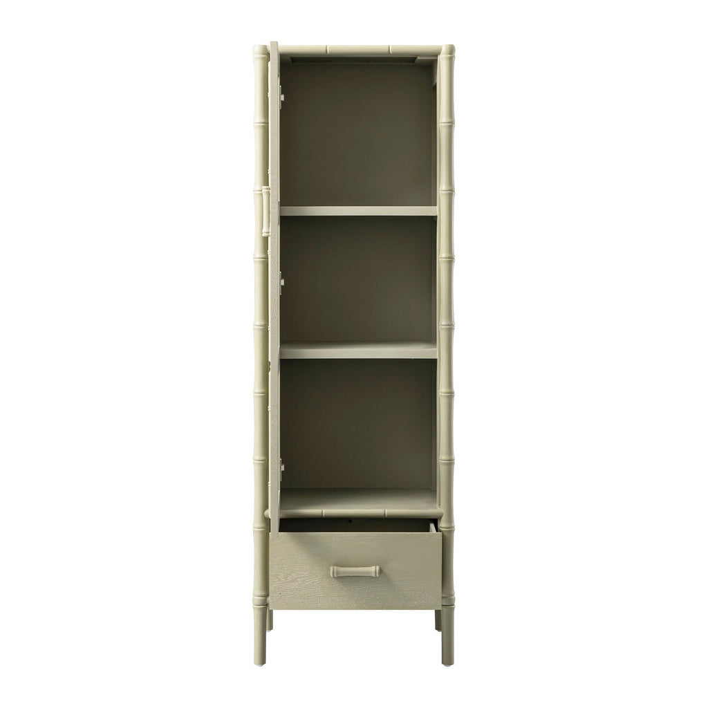 Elstowe Faux Bamboo and Fluted Glass 1-Door Cabinet, Sage Green