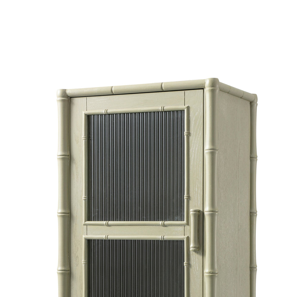 Elstowe Faux Bamboo and Fluted Glass 1-Door Cabinet, Sage Green