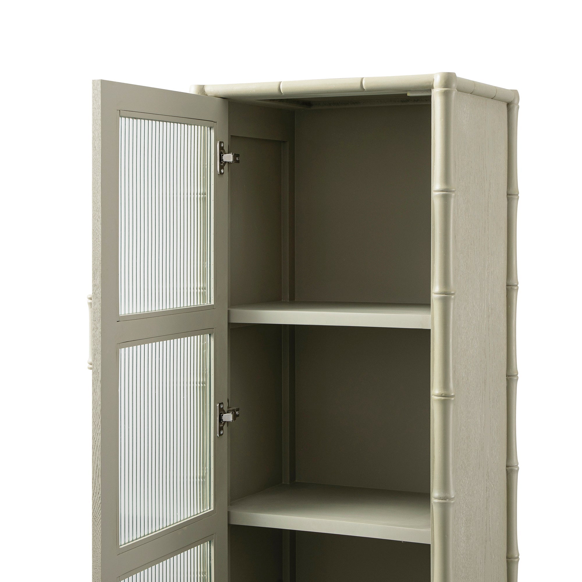 Elstowe Faux Bamboo and Fluted Glass 1-Door Cabinet, Sage Green