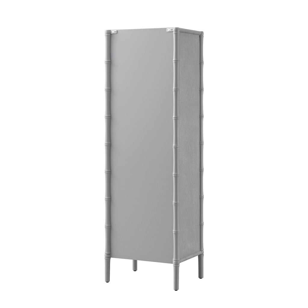 Elstowe Faux Bamboo and Fluted Glass 1-Door Cabinet, Warm Gray