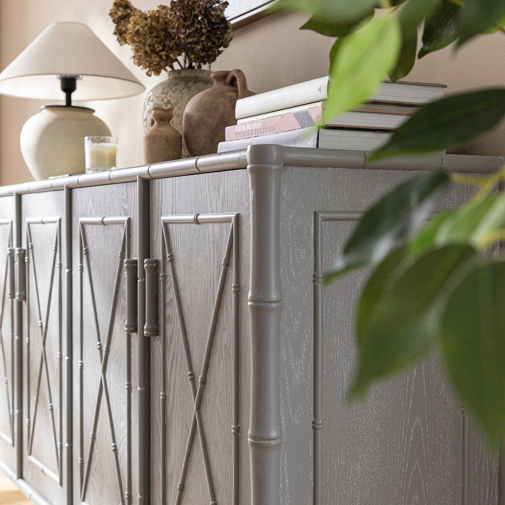 Elstowe Faux Bamboo Large Sideboard, Warm Gray
