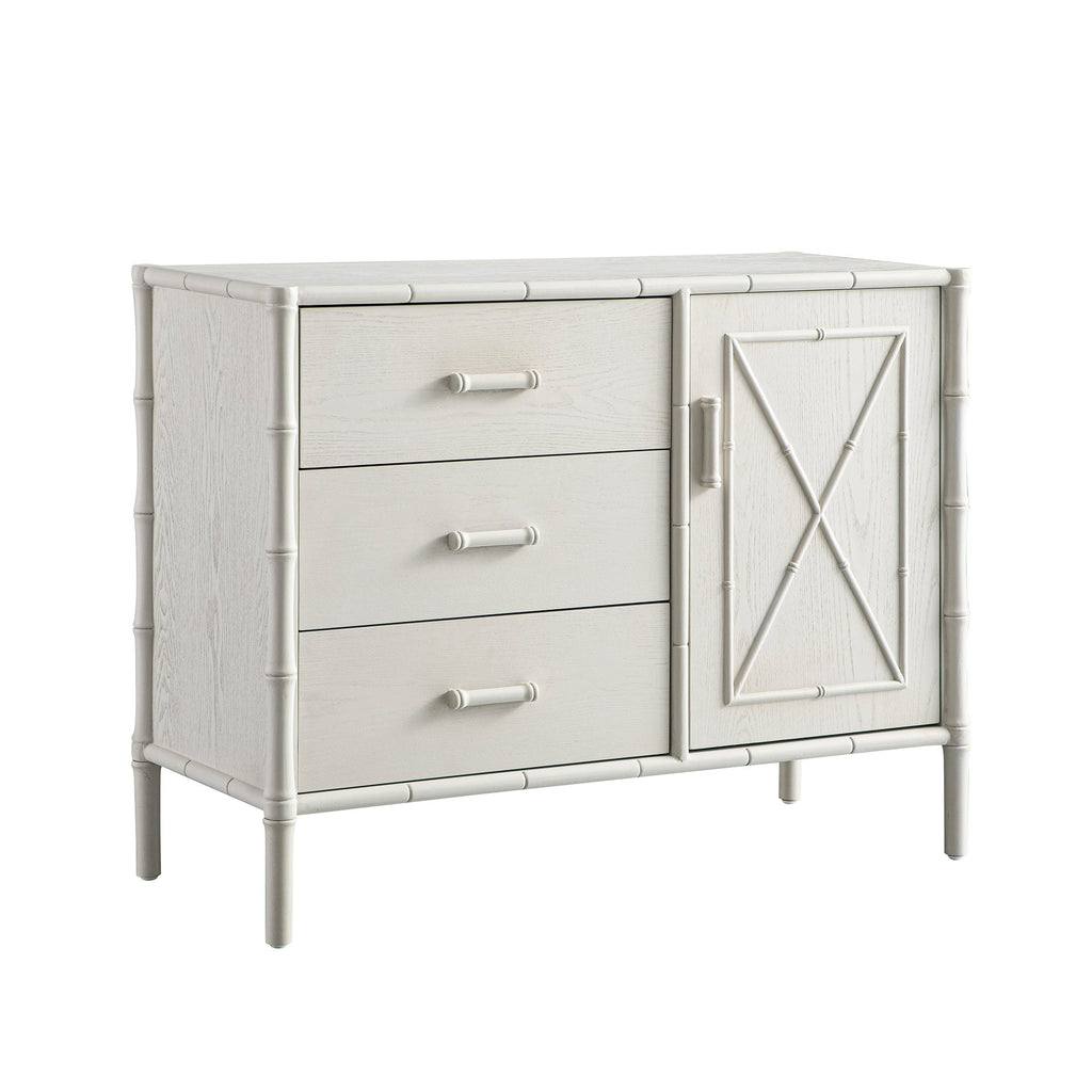 Elstowe Faux Bamboo 1-Door 3-Drawer Sideboard, Shaded White