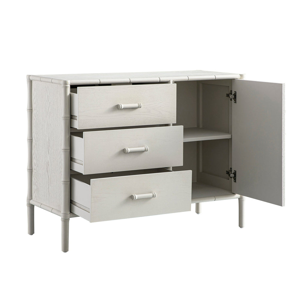 Elstowe Faux Bamboo 1-Door 3-Drawer Sideboard, Shaded White
