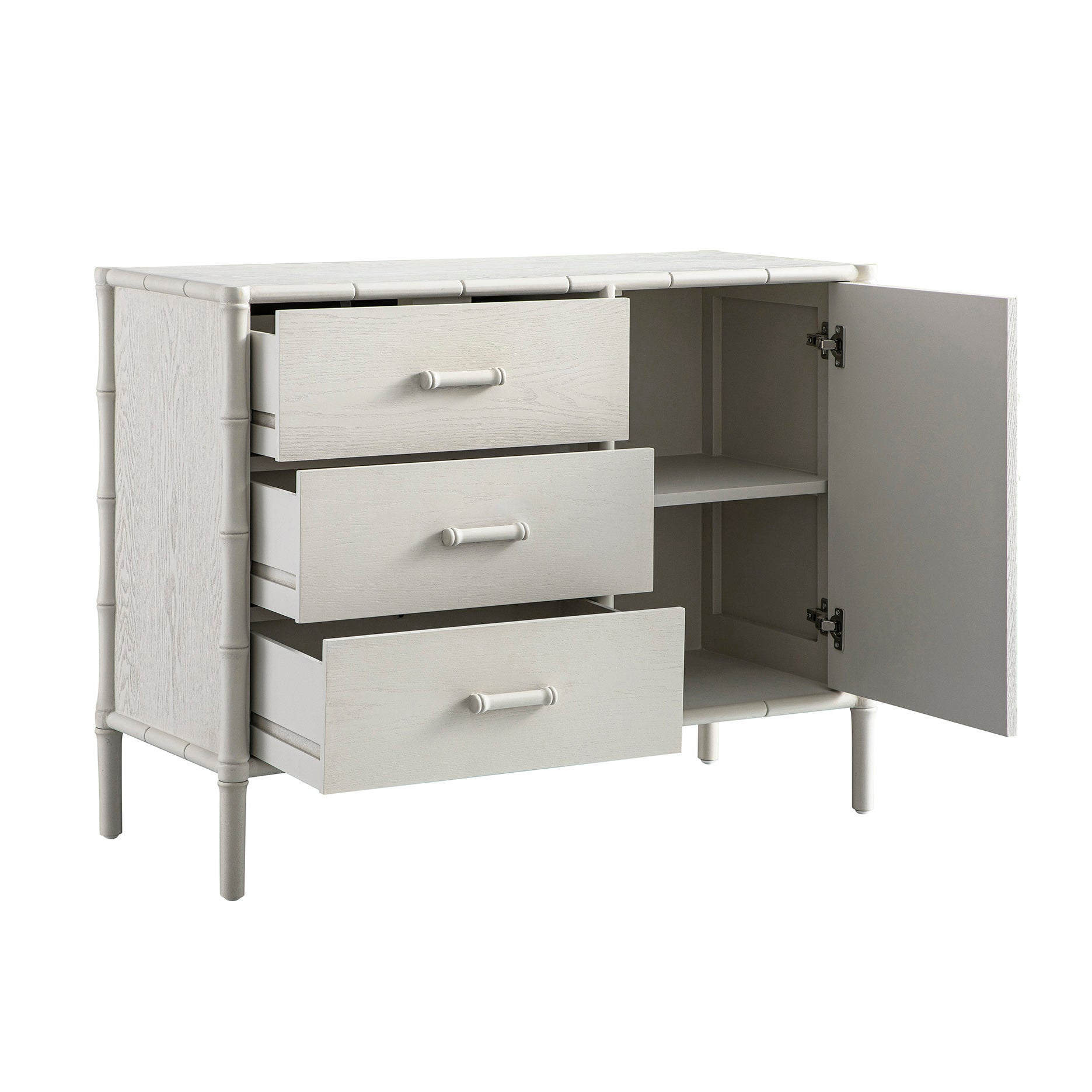 Elstowe Faux Bamboo 1-Door 3-Drawer Sideboard, Shaded White