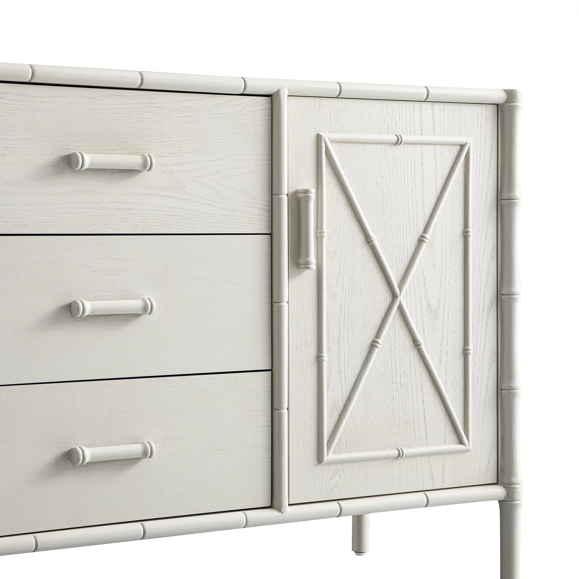 Elstowe Faux Bamboo 1-Door 3-Drawer Sideboard, Shaded White