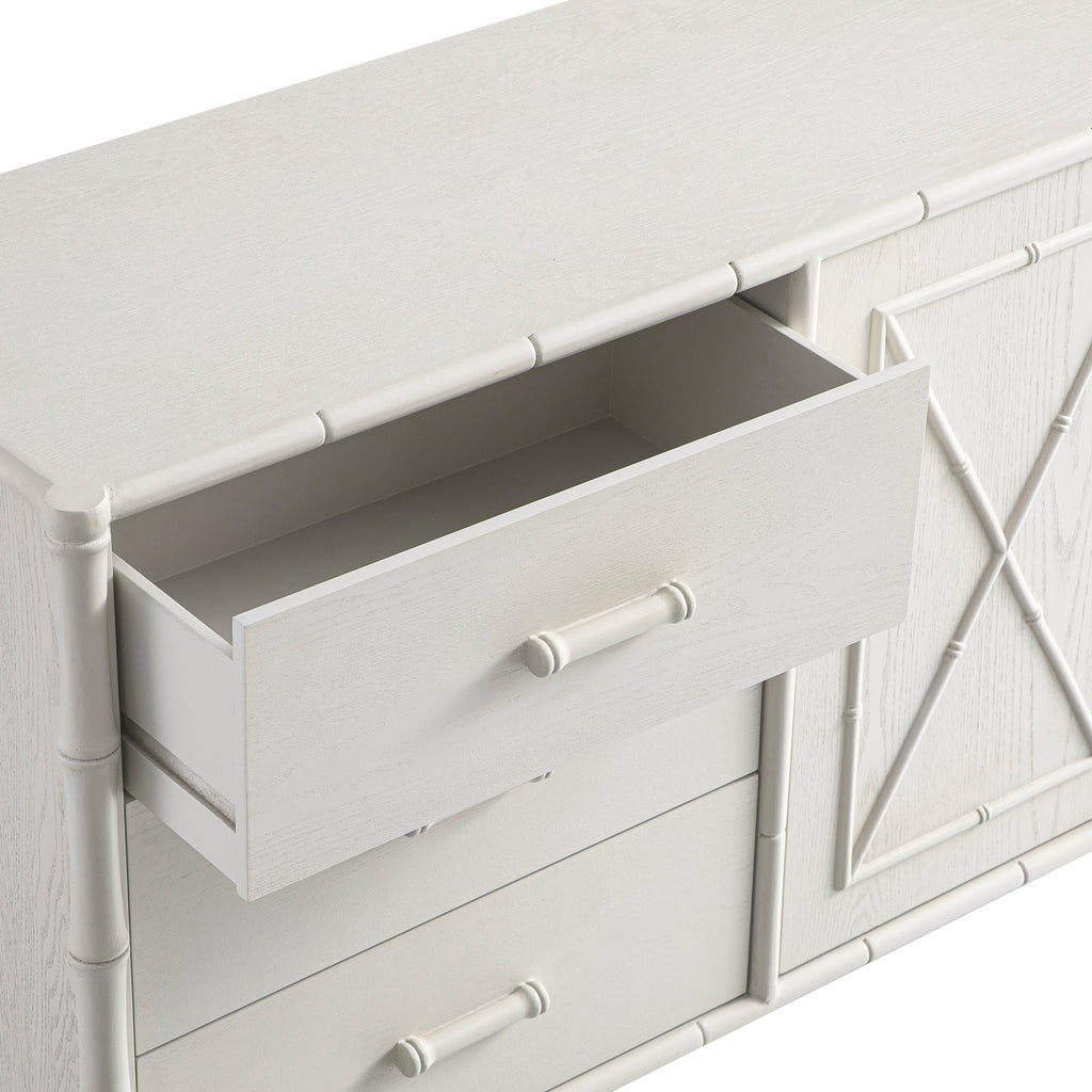 Elstowe Faux Bamboo 1-Door 3-Drawer Sideboard, Shaded White