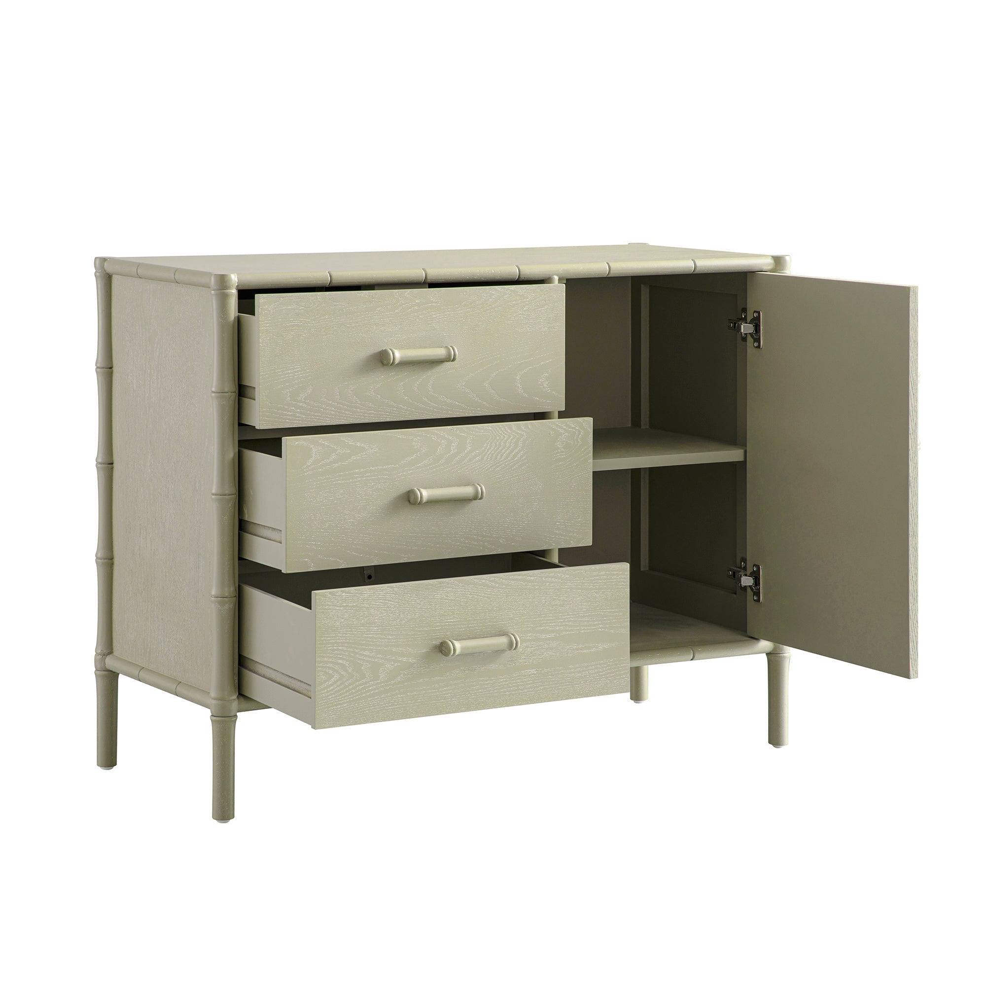 Elstowe Faux Bamboo 1-Door 3-Drawer Sideboard, Sage Green