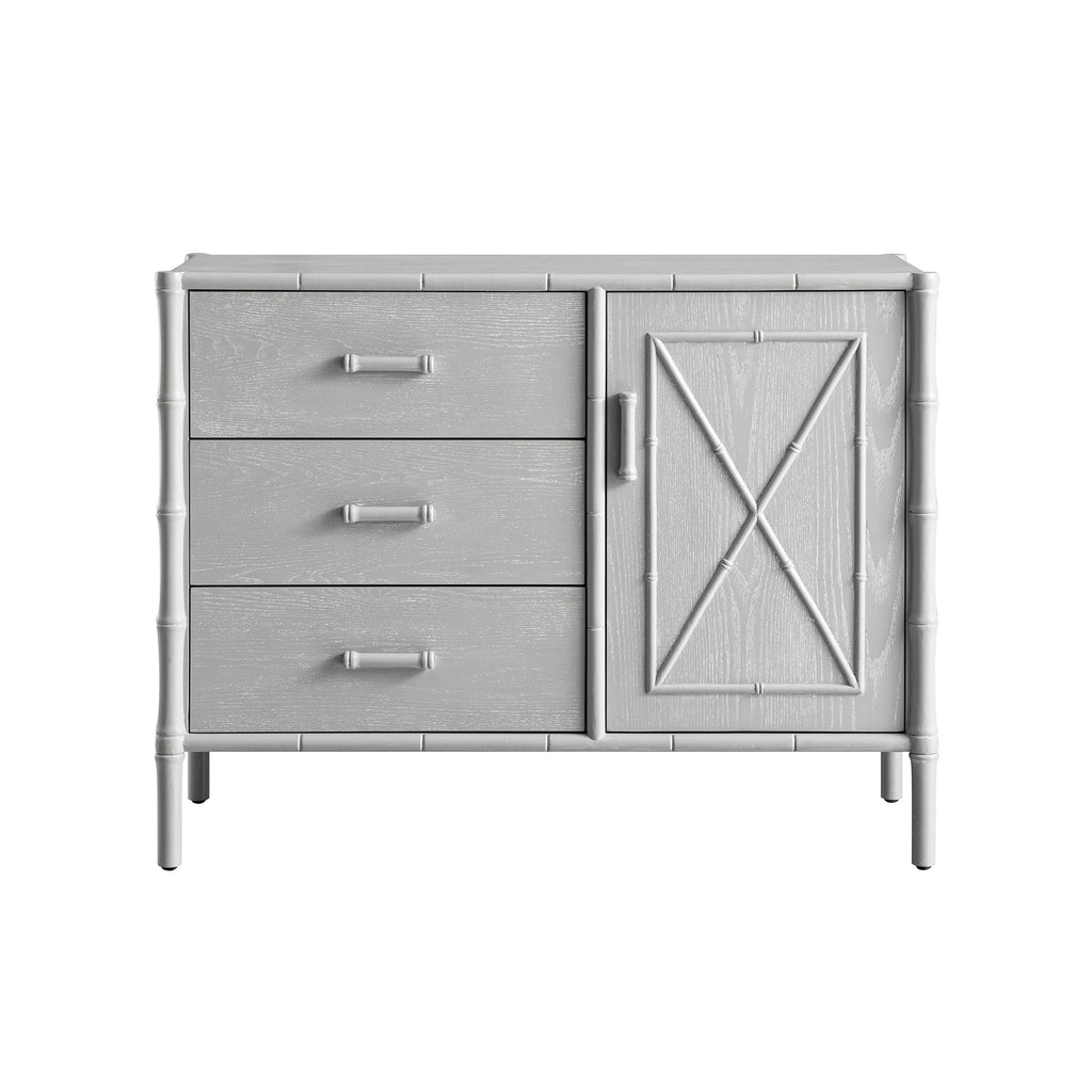 Elstowe Faux Bamboo 1-Door 3-Drawer Sideboard, Warm Gray