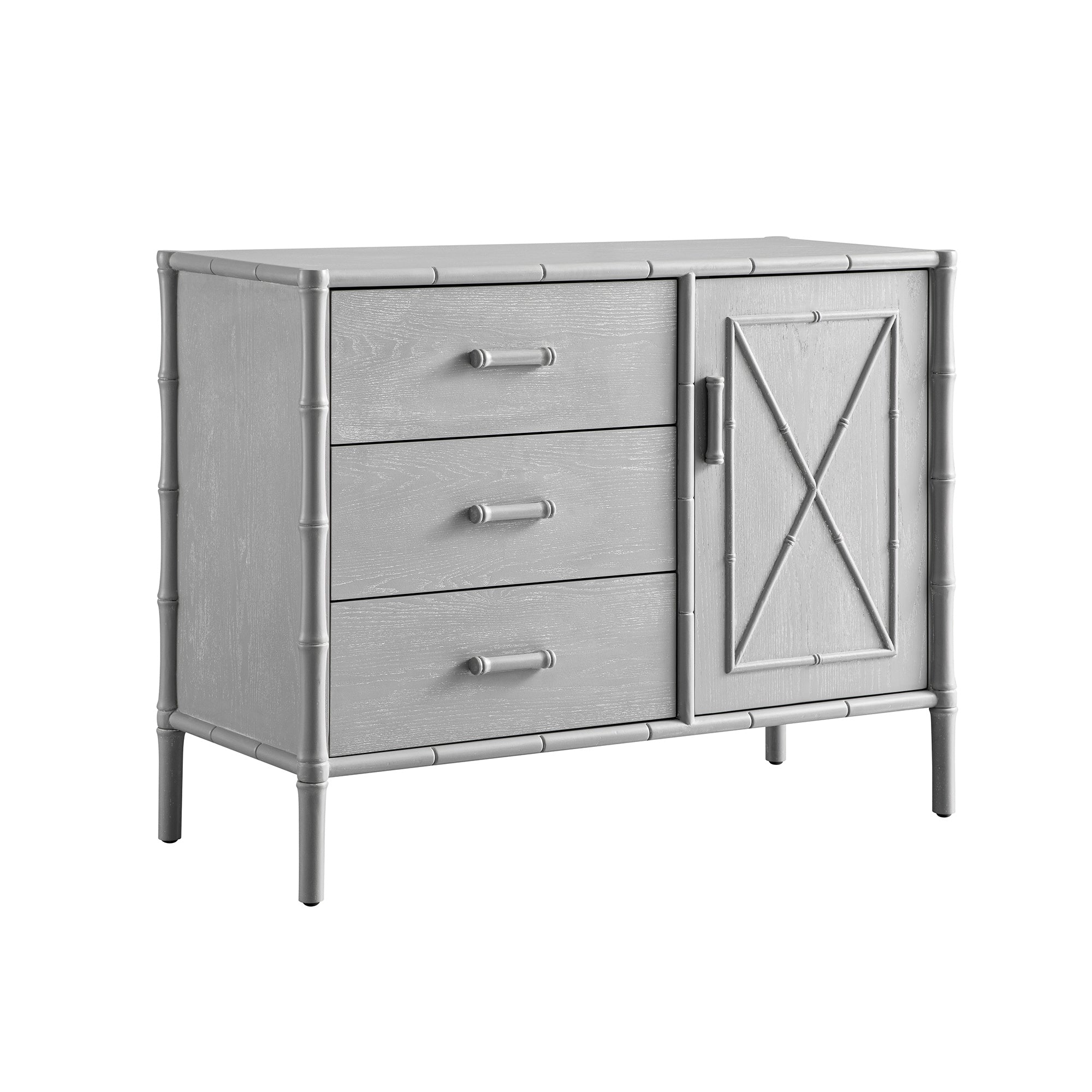 Elstowe Faux Bamboo 1-Door 3-Drawer Sideboard, Warm Gray