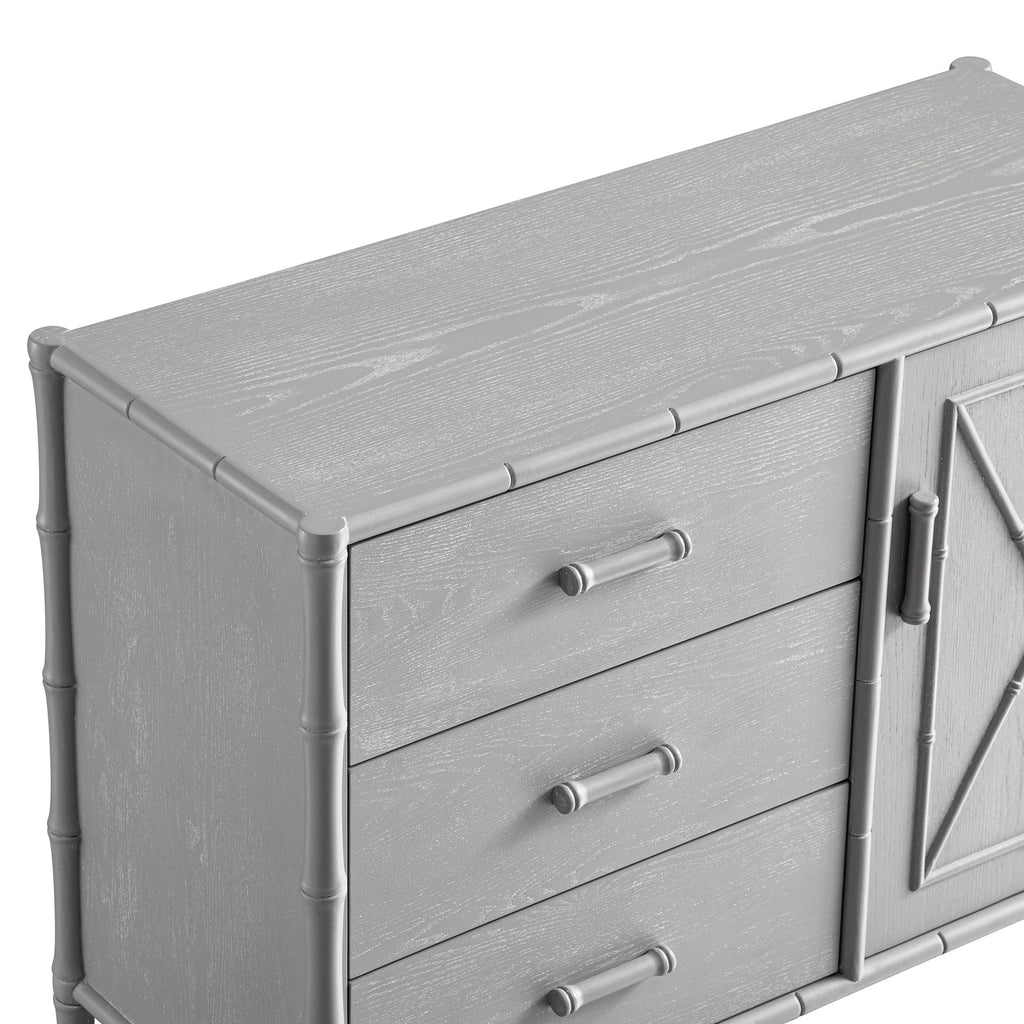 Elstowe Faux Bamboo 1-Door 3-Drawer Sideboard, Warm Gray