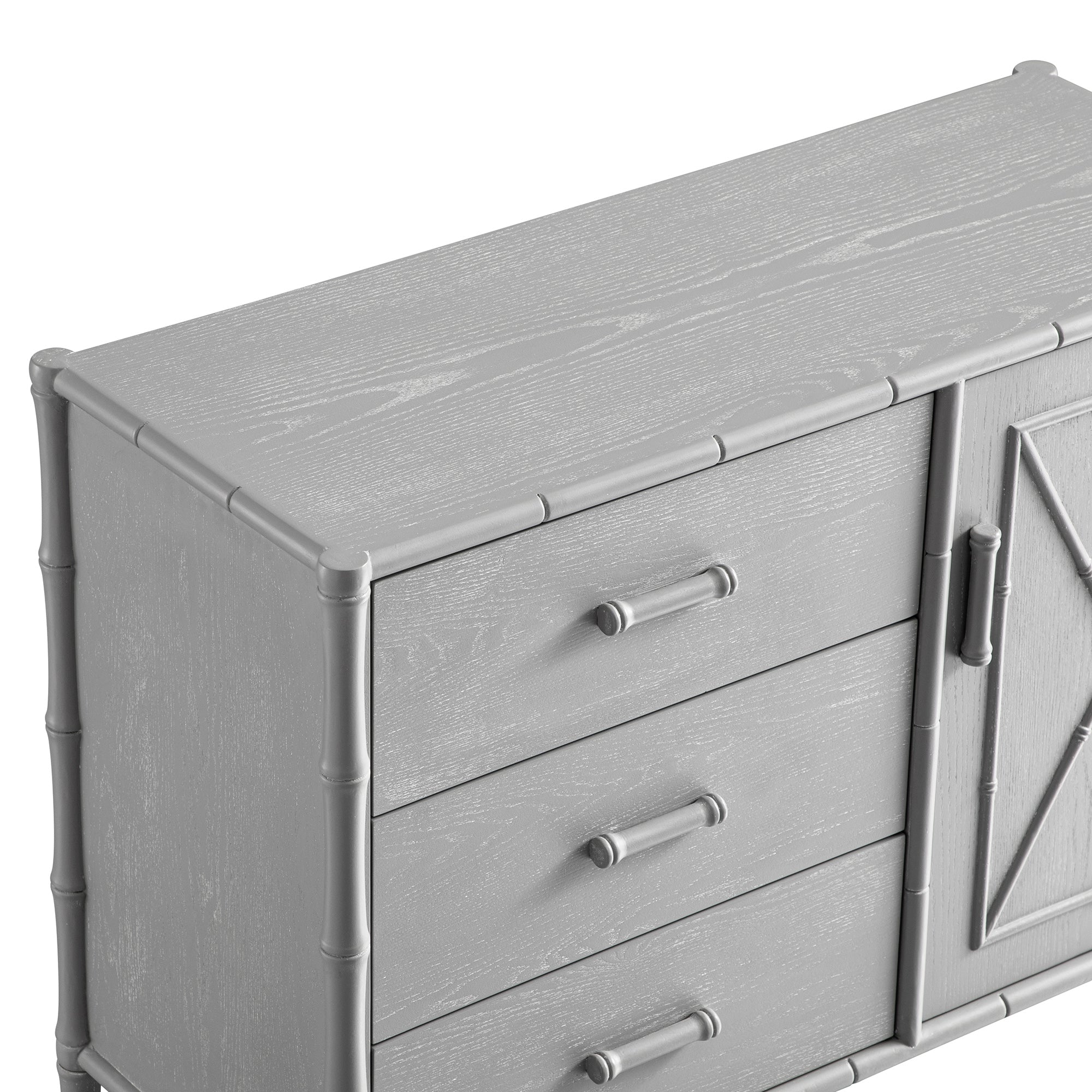 Elstowe Faux Bamboo 1-Door 3-Drawer Sideboard, Warm Gray