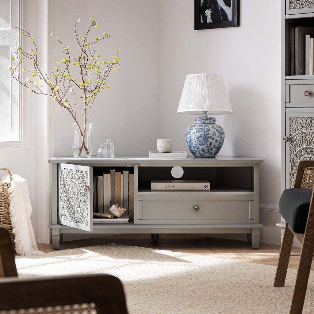 Chantilly Mid Gray Corner TV Stand