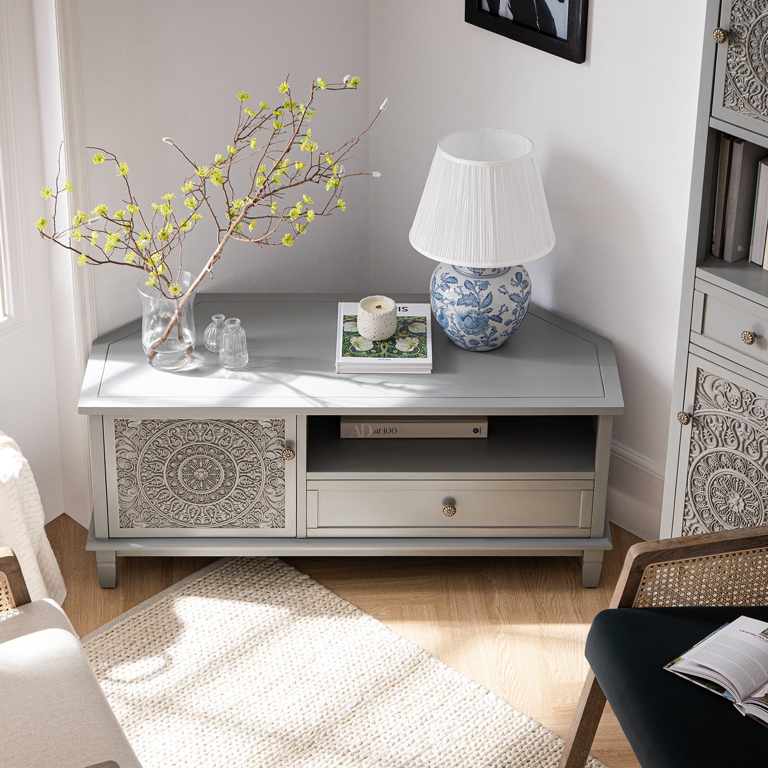 Chantilly Mid Gray Corner TV Stand