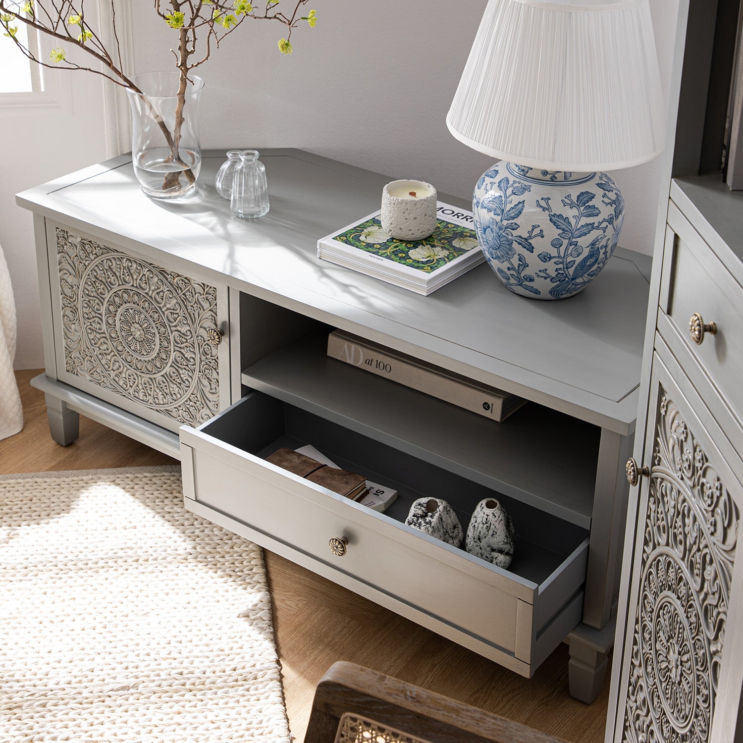 Chantilly Mid Gray Corner TV Stand