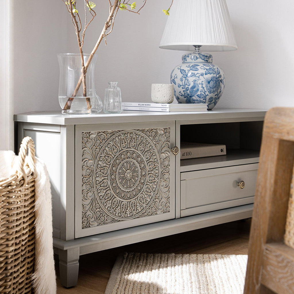 Chantilly Mid Gray Corner TV Stand