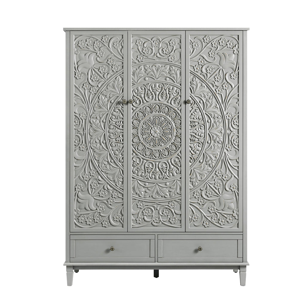 Chantilly Mid Gray Carved Triple Closet