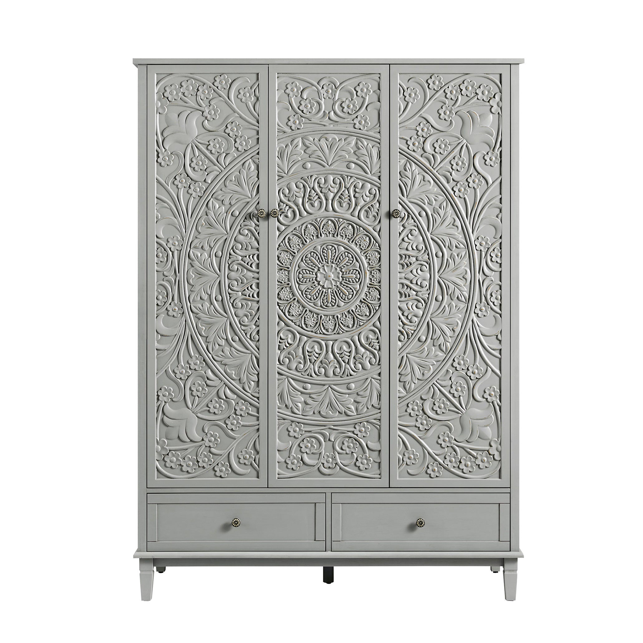 Chantilly Mid Gray Carved Triple Closet