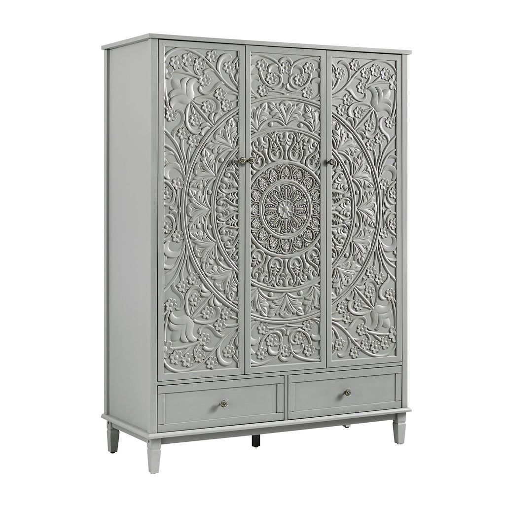 Chantilly Mid Gray Carved Triple Closet