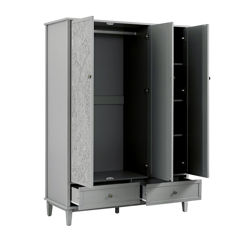 Chantilly Mid Gray Carved Triple Closet