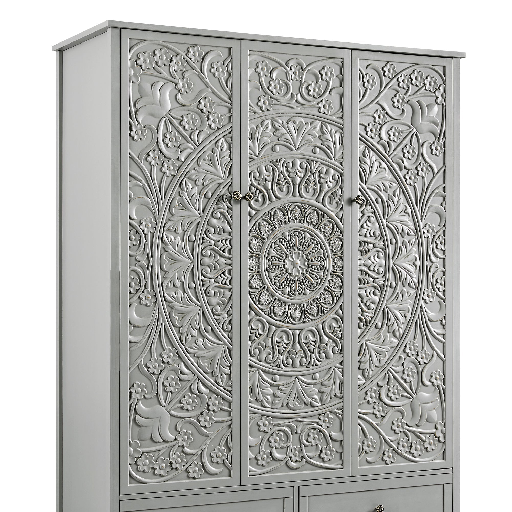 Chantilly Mid Gray Carved Triple Closet