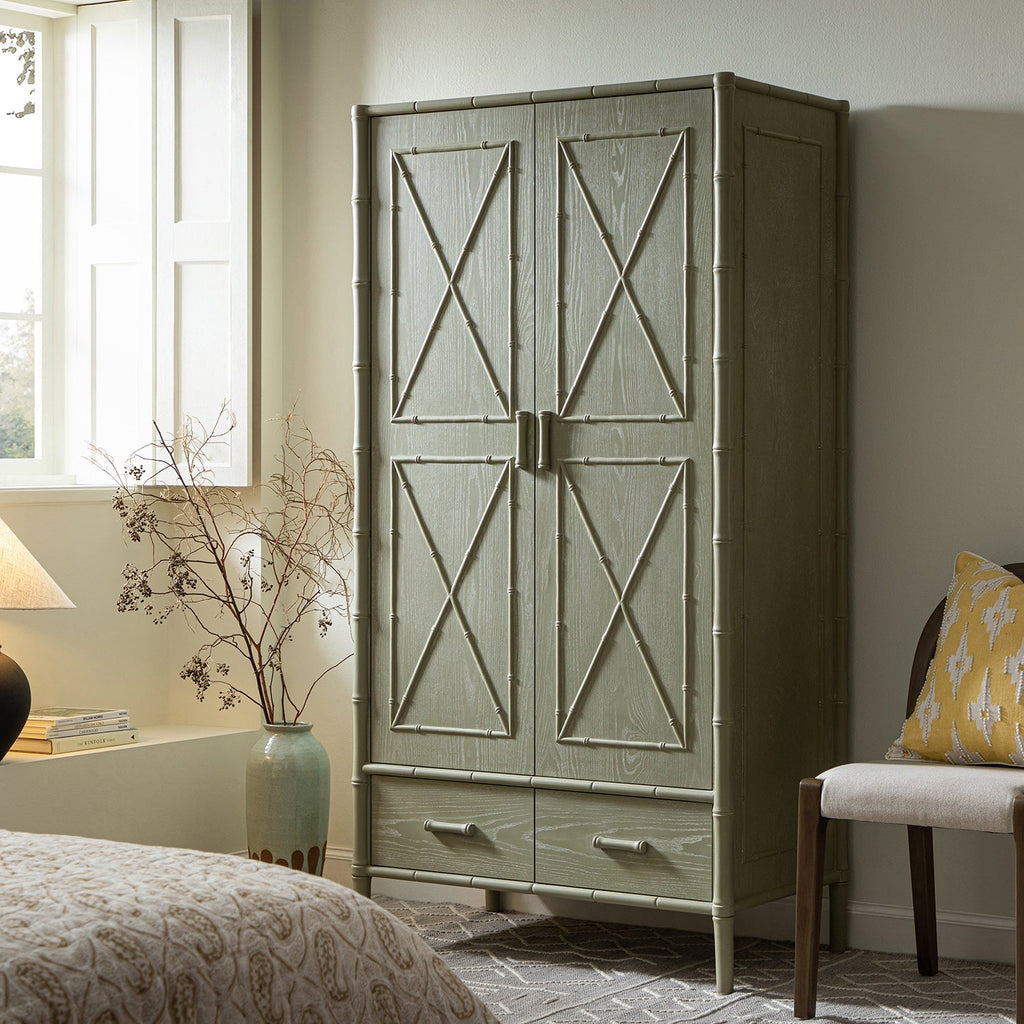 Elstowe Faux Bamboo Double Closet, Sage Green