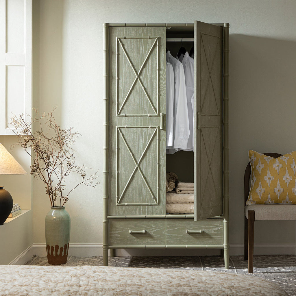 Elstowe Faux Bamboo Double Closet, Sage Green