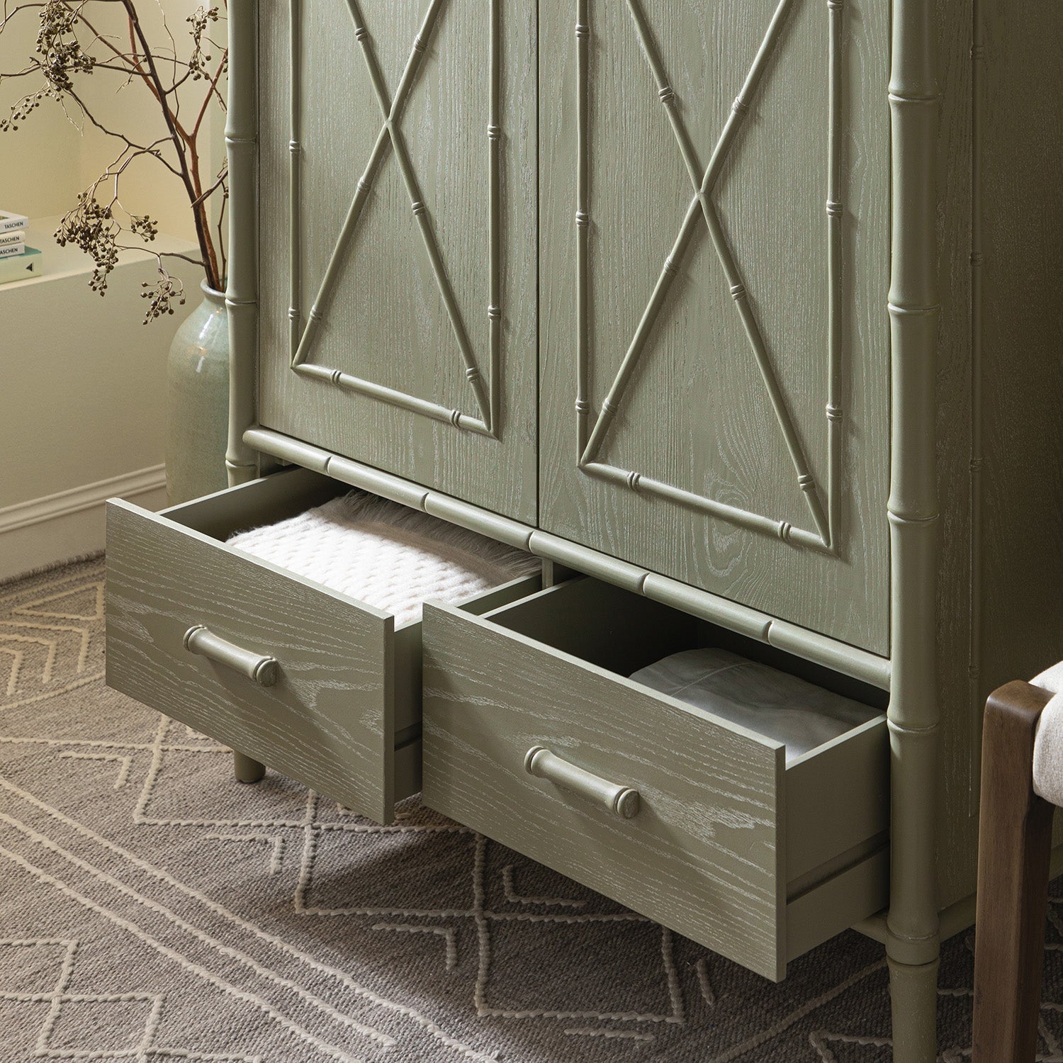 Elstowe Faux Bamboo Double Closet, Sage Green