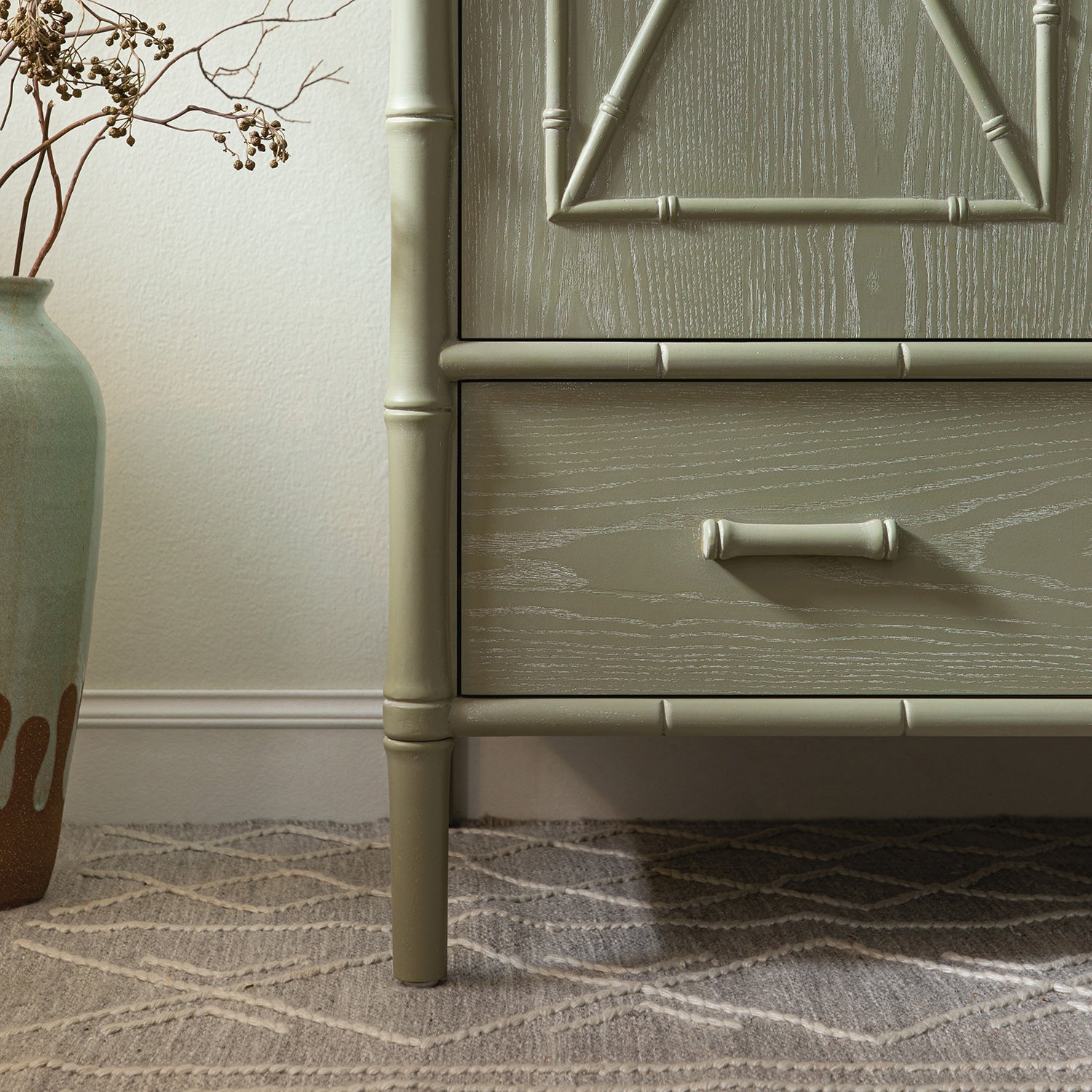 Elstowe Faux Bamboo Double Closet, Sage Green